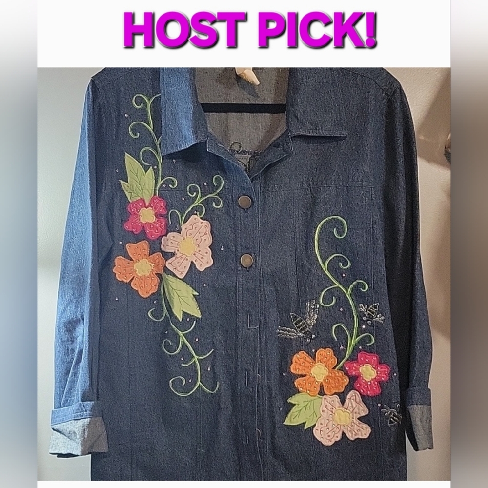 Embroidered Floral Denim Shirt